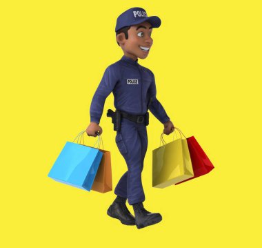 Eğlenceli 3D karikatür polis karakteri alışverişi