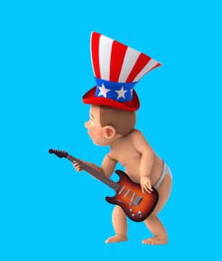 Sam Amca şapkalı, gitarlı eğlenceli bir 3 boyutlu çizgi film bebeği. 