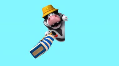 Çizgi film karakteri inek plaj çantasıyla - 3 boyutlu animasyon 