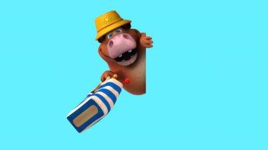Çizgi film karakteri inek plaj çantasıyla - 3 boyutlu animasyon 