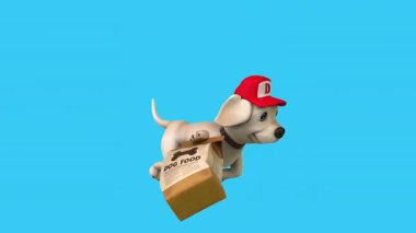 Eğlenceli üç boyutlu çizgi film karakteri Labrador ve köpek maması çalışıyor. 