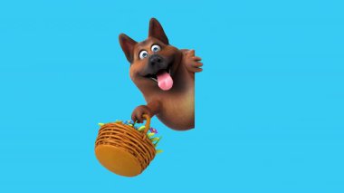 Eğlenceli 3D animasyon karakteri, çiçekli Alman çoban