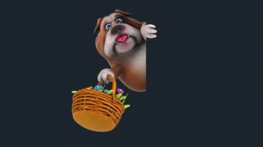 3 boyutlu eğlenceli çizgi film karakteri buldog elinde çiçekler 