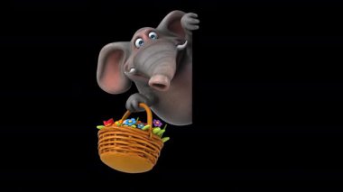 Çiçekli iş adamı fil çizgi film karakteri - 3 boyutlu animasyon 