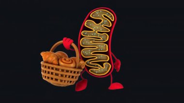 Komik 3D çizgi film karakteri mitokondri elinde hamur işleri 