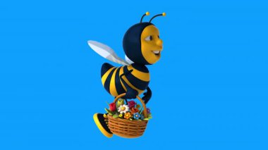 Komik çizgi film karakteri elinde çiçekler olan arı - 3 boyutlu animasyon 