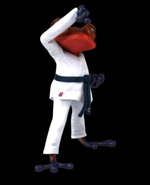Eğlenceli 3D karateka kurbağası Jodan Age Uke yapıyor.