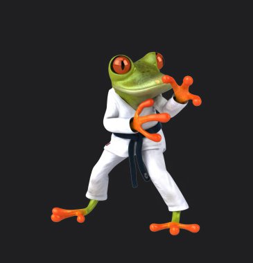 Eğlenceli 3 boyutlu karikatür karakteri Karateka kurbağası