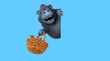 Bir sepet meyveli eğlenceli orangutan çizgi film karakteri