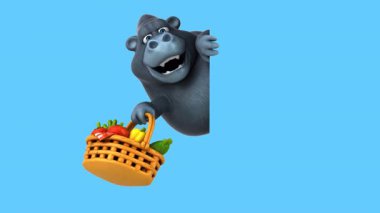 Sepet dolusu sebzeli eğlenceli orangutan çizgi film karakteri