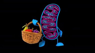 3 boyutlu eğlenceli çizgi film karakteri mitokondri meyveleri tutuyor 