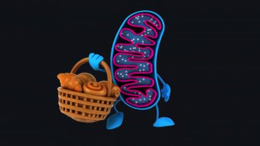 Komik 3D çizgi film karakteri mitokondri elinde hamur işleri