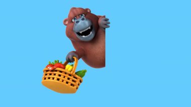 Sepet dolusu sebzeli eğlenceli orangutan çizgi film karakteri