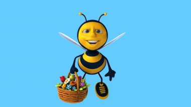 Komik çizgi film karakteri elinde çiçekler olan arı - 3 boyutlu animasyon 