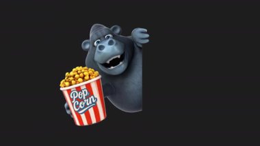 Patlamış mısırlı eğlenceli orangutan çizgi film karakteri 