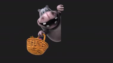 Meyveli bir çizgi film karakteri hipopotamın 3 boyutlu eğlenceli animasyonu 