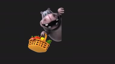Çizgi film karakteri su aygırı sebzelerinin 3 boyutlu eğlenceli animasyonu