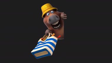 Plaj çantalı komik çizgi film karakteri at - 3 boyutlu animasyon  