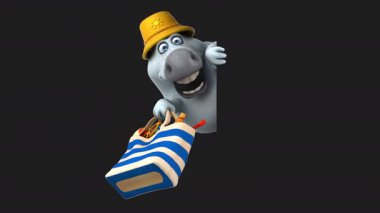 Plaj çantalı komik çizgi film karakteri at - 3 boyutlu animasyon  