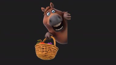 Bir sepet meyveli komik çizgi film karakteri atı - 3 boyutlu animasyon 