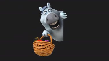 Bir sepet meyveli komik çizgi film karakteri atı - 3 boyutlu animasyon 
