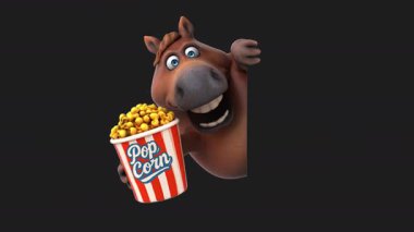 Patlamış mısırlı komik çizgi film karakteri at - 3 boyutlu animasyon  