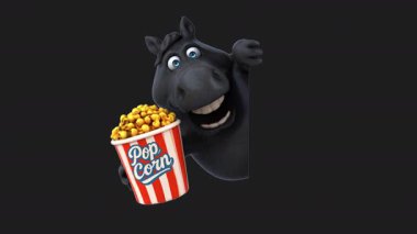 Patlamış mısırlı komik çizgi film karakteri at - 3 boyutlu animasyon  