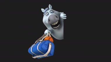 Spor çantalı komik çizgi film karakteri at - 3 boyutlu animasyon 