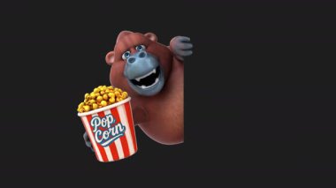 Patlamış mısırlı eğlenceli orangutan çizgi film karakteri 