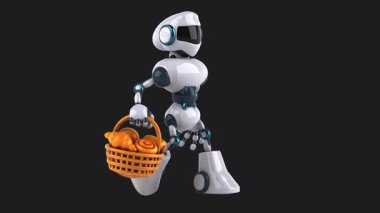 3 boyutlu eğlenceli animasyon karakter robotu hamur işleri tutuyor.
