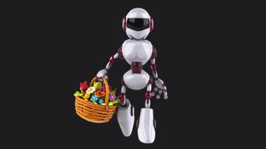 3 boyutlu eğlenceli animasyon karakteri elinde çiçek tutan robot kadın.