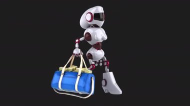 3 boyutlu eğlenceli animasyon karakter para çantası tutan robot kadın. 