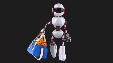 Eğlenceli 3 boyutlu çizgi film karakteri robot kadın spor çantası tutuyor. 