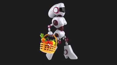 Eğlenceli 3 boyutlu çizgi film karakteri robot kadın elinde sebze tutuyor. 