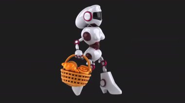 3 boyutlu eğlenceli animasyon karakteri robot kadın hamur işleri tutuyor. 