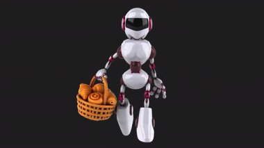 3 boyutlu eğlenceli animasyon karakteri robot kadın hamur işleri tutuyor. 