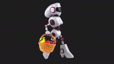 3 boyutlu eğlenceli çizgi film karakteri robot kadın elinde meyve sepeti tutuyor. 