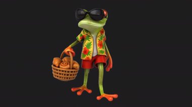 Komik kurbağa çizgi film karakteri elinde hamur işleri - 3 boyutlu animasyon 