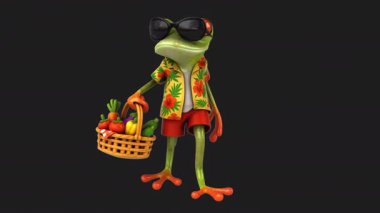 Sebze taşıyan komik kurbağa çizgi film karakteri - 3 boyutlu animasyon 