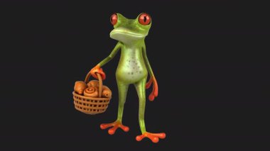 Komik kurbağa çizgi film karakteri elinde hamur işleri - 3 boyutlu animasyon 