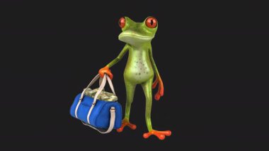 Para çantası taşıyan komik kurbağa çizgi film karakteri - 3 boyutlu animasyon 