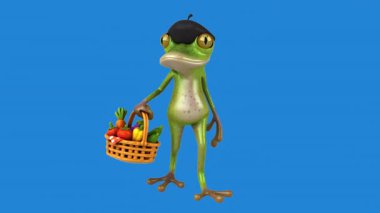Sebze taşıyan komik kurbağa çizgi film karakteri - 3 boyutlu animasyon 