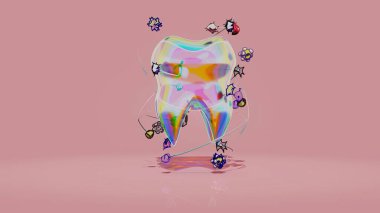 Bir diş ve bakterinin kavramsal 3D çizimi