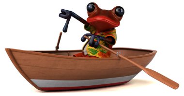 Tekne çiziminde üç boyutlu komik kurbağa.