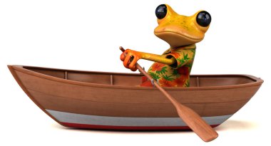 Tekne çiziminde üç boyutlu komik kurbağa.