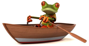 Tekne çiziminde üç boyutlu komik kurbağa.