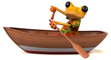 Tekne çiziminde üç boyutlu komik kurbağa.