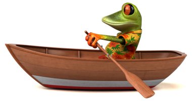 Tekne çiziminde üç boyutlu komik kurbağa.