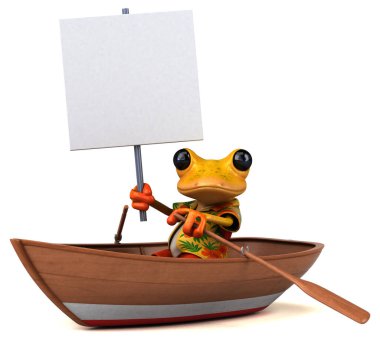 Tekne çiziminde üç boyutlu komik kurbağa.