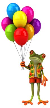 Balonlarla çizilmiş 3 boyutlu komik kurbağa.